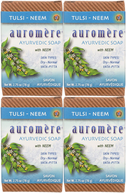 Auromere Ayurvedic Bar Soap, Tulsi Neem - Eco Friendly, Handmade, Vegan, Cruelty Free, Natural, Non GMO (2.75 oz), 4 pack Beauty & Personal Care Auromere