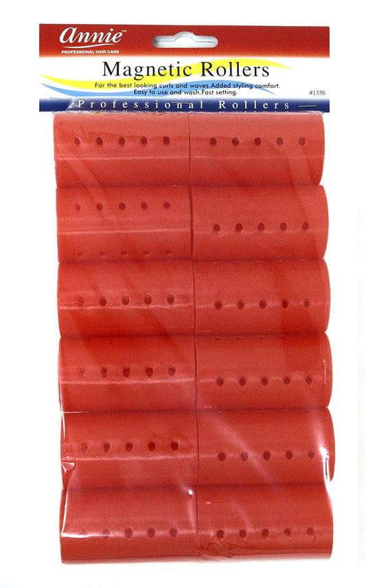 Annie Magnetic Hair Rollers 1 1/2 In, 12 Count, Red, Self Gripping Texture