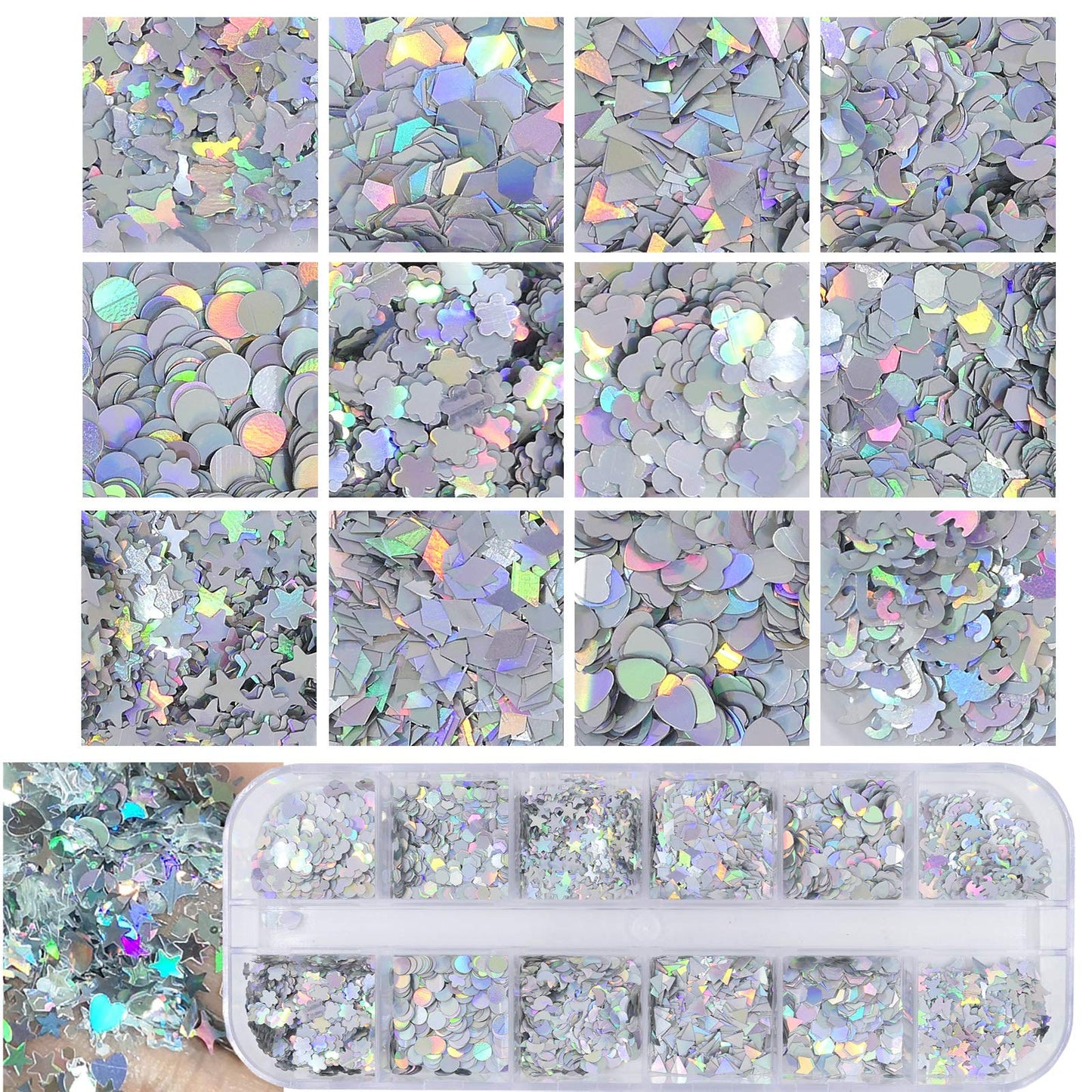 AddFavor 4 Boxes Holographic Nail Sequins Shapes Mixed Iridescent Nail Glitter Flakes Butterfly Hearts Star DIY Design Manicure Decorations Sets Beauty & Personal Care AddFavor