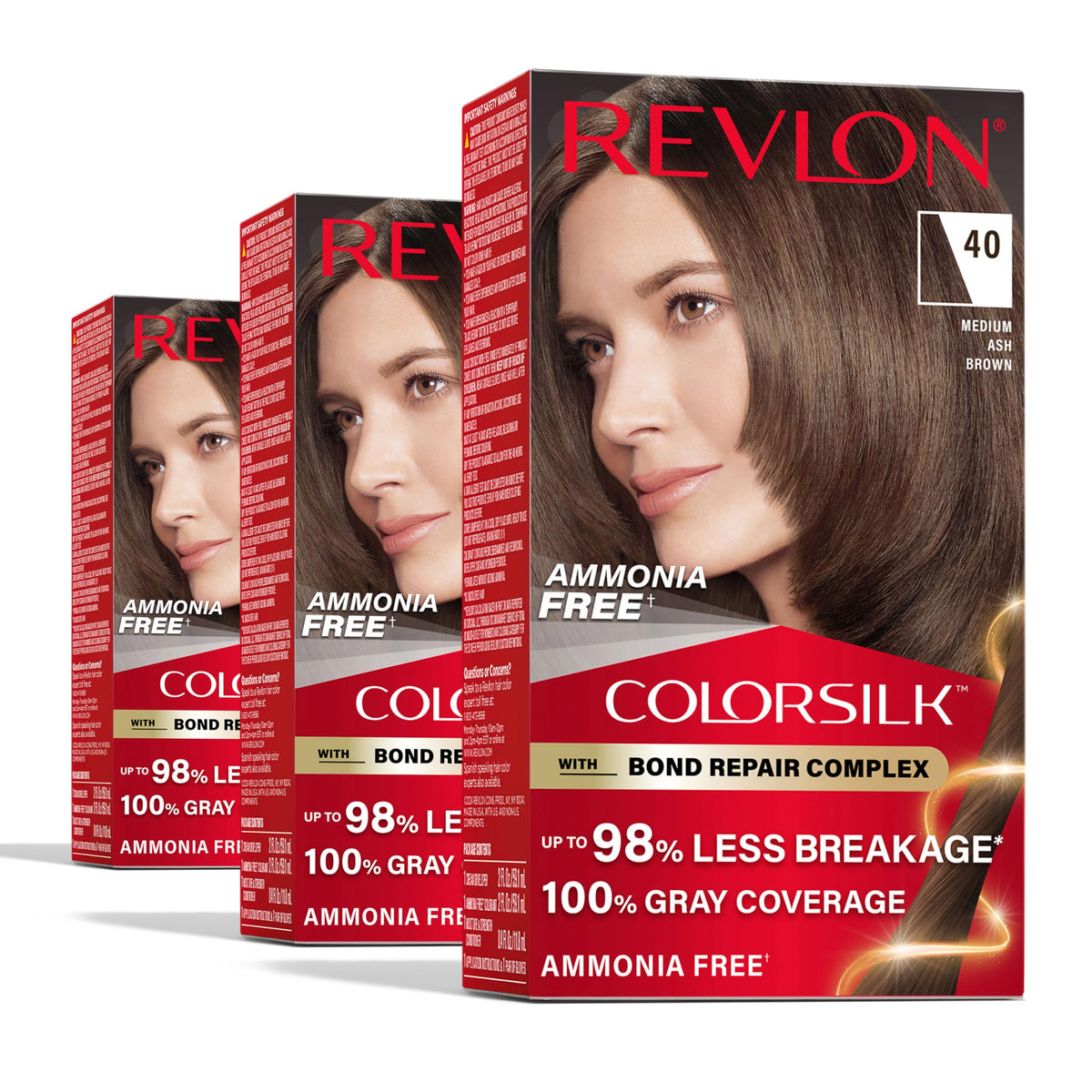 Revlon ColorSilk with Bond Repair Complex, Brown Permanent Hair Color, 100% Gray Coverage, Ammonia Free Hair Dye, Vegan Keratin, 40 Medium Ash Brown Beauty & Personal Care REVLON
