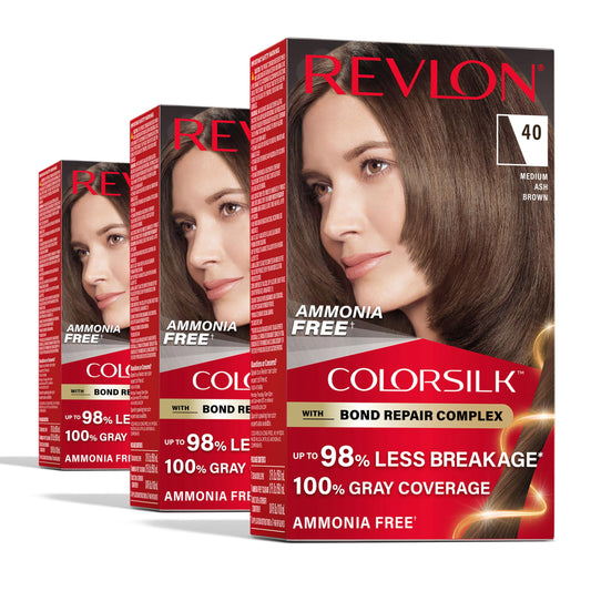 Revlon ColorSilk with Bond Repair Complex, Brown Permanent Hair Color, 100% Gray Coverage, Ammonia Free Hair Dye, Vegan Keratin, 40 Medium Ash Brown Beauty & Personal Care REVLON