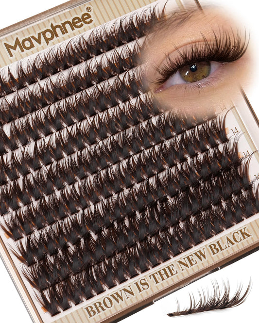 Mavphnee Brown Lash Clusters Wispy Natural Eyelash Extensions Dark Brown Individual Lashes 10-16MM CC-Curly Cluster Lashes Extensions 180Pcs Hybrid Beauty and Personal Care Mavphnee Default Title