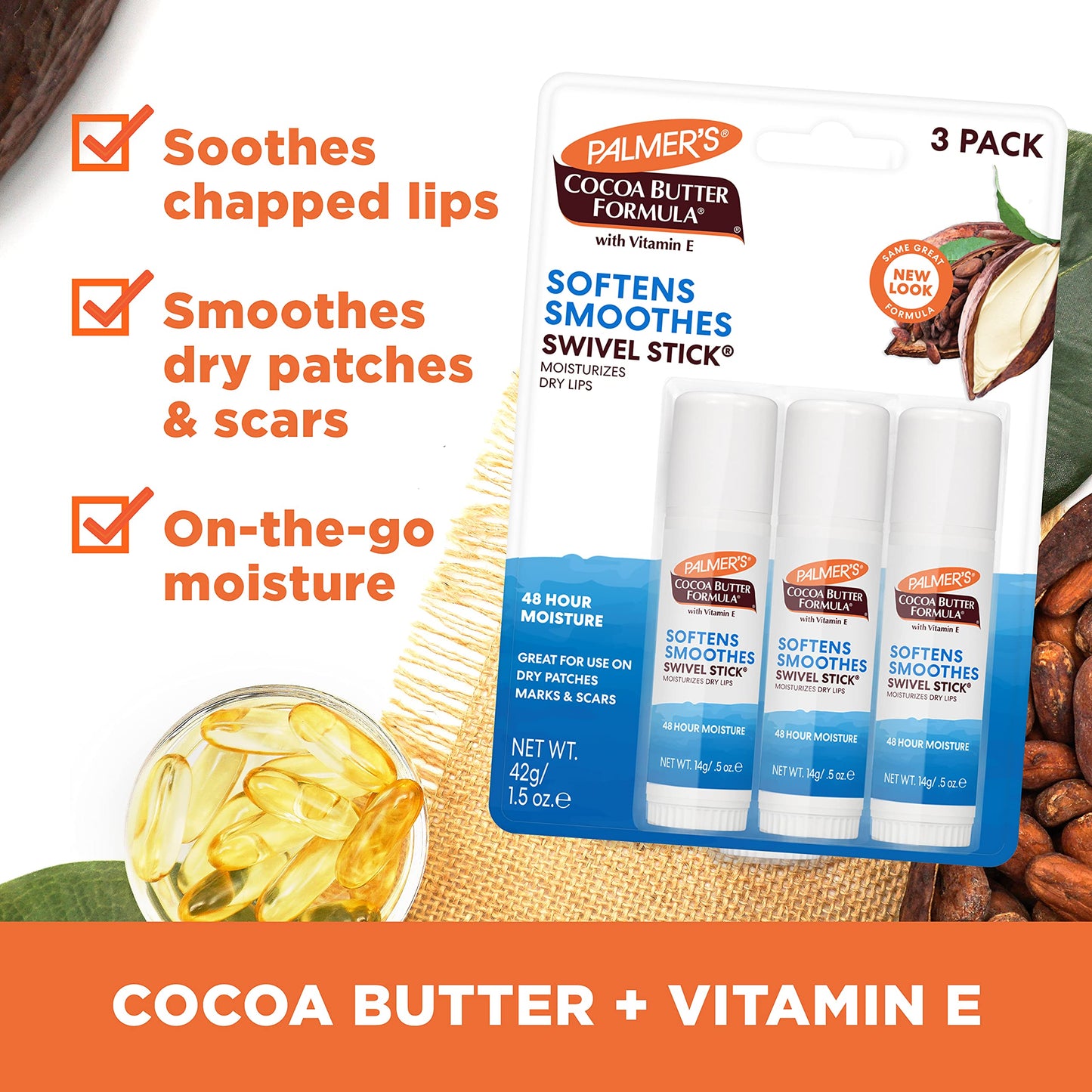 Palmer's Cocoa Butter Formula Moisturizing Swivel Stick, Pack of 3 | Vitamin E Lip Balm for Beach Bag, Multi-Purpose Face & Body Moisturizer Stick Beauty & Personal Care Palmer's