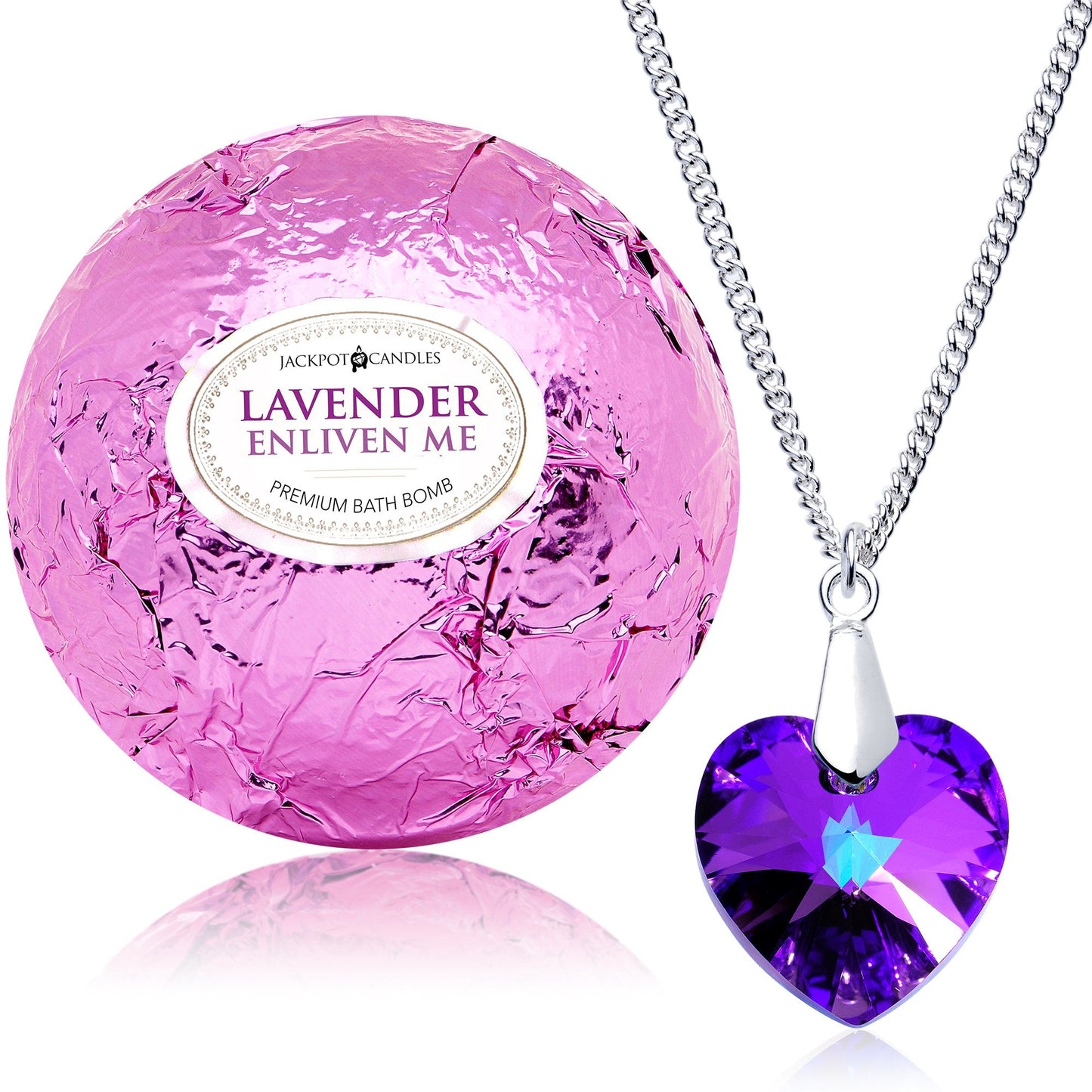 Enliven Me Lavender Bath Bomb with Necklace Created with Crystal Extra Large 10 oz. Made in USA Beauty & Personal Care Jackpot Candles