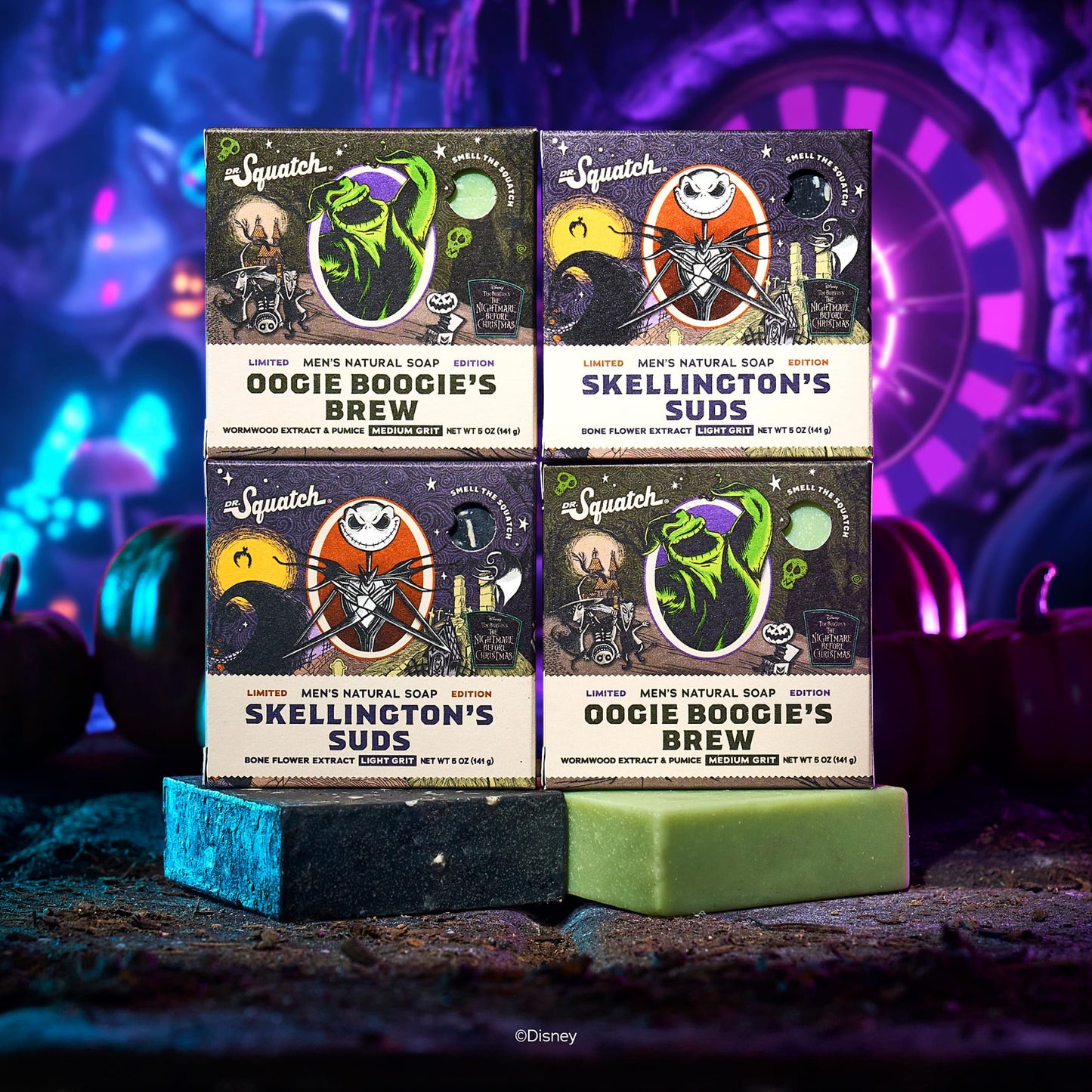 Dr. Squatch Nightmare Before Christmas Collection - Natural 4 Soap Gift Set - Cold Process Soap with No Harsh Chemicals - Skellington Suds, Oogie Beauty & Personal Care Dr. Squatch