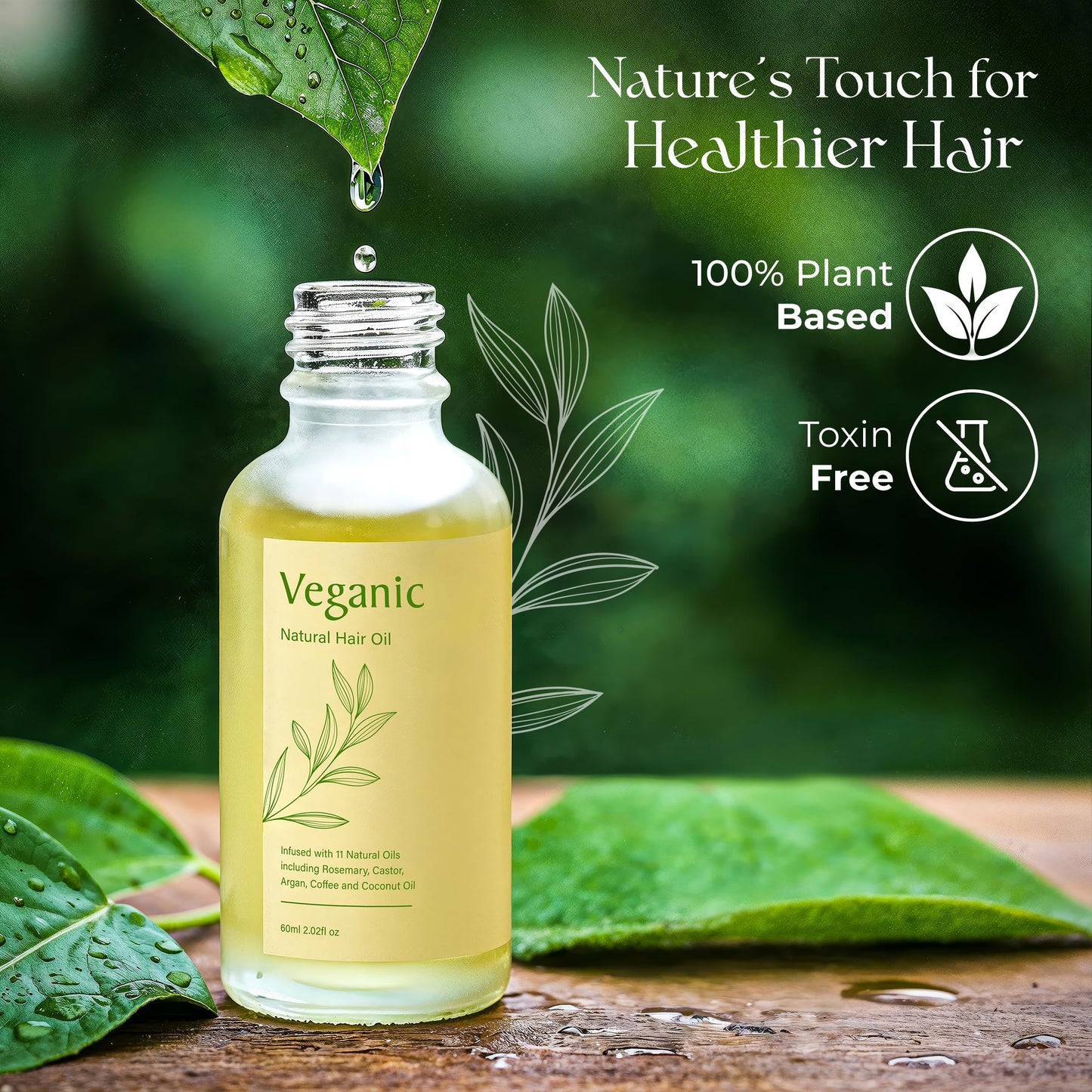 Veganic Natural Hair Growth Oil for Women infused with 10 Premium Botanic Oils plus Organic Rosemary Oil for Hair Growth | Salon-Grade Volumizing Beauty & Personal Care Veganic