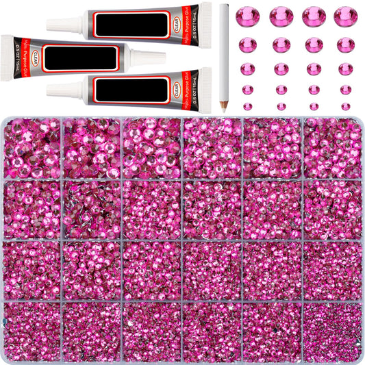 32000Pcs Dark Pink Rhinestones for Bedazzling, Mixed Sizes 2,3,4,5,6mm Flatback Gems Bedazzler Kit with B7000 Glue, Flat Back Resin Diamond Gemstone Beauty and Personal Care Worthofbest Default Title