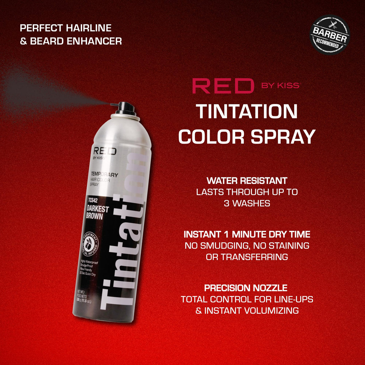 RED by Kiss Tintation Temporary Hair Color Spray, Extra Large Size, Instant Gray Root Cover Up, Water-Resistant, Smudge-Proof, Hairline & Barber Beauty & Personal Care Red by Kiss
