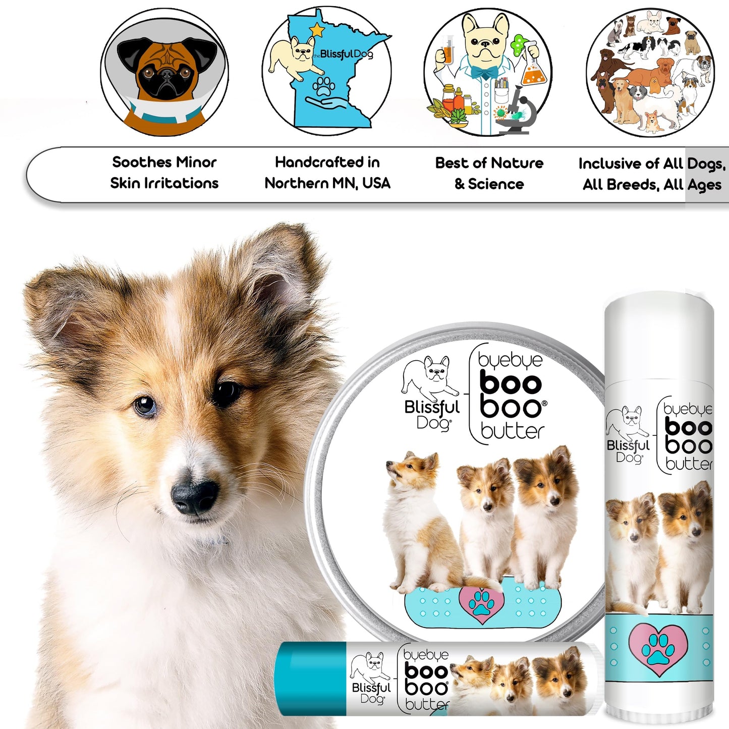 The Blissful Dog 4 oz TIN Shetland Sheepdog Booboo Butter Beauty and Personal Care The Blissful Dog