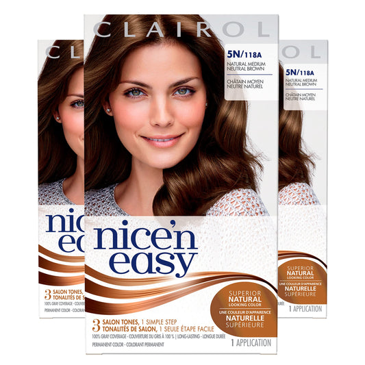 Clairol Nice'n Easy Liquid Permanent Hair Dye, 5N Medium Natural Brown Hair Color, Pack of 3 Beauty & Personal Care Clairol
