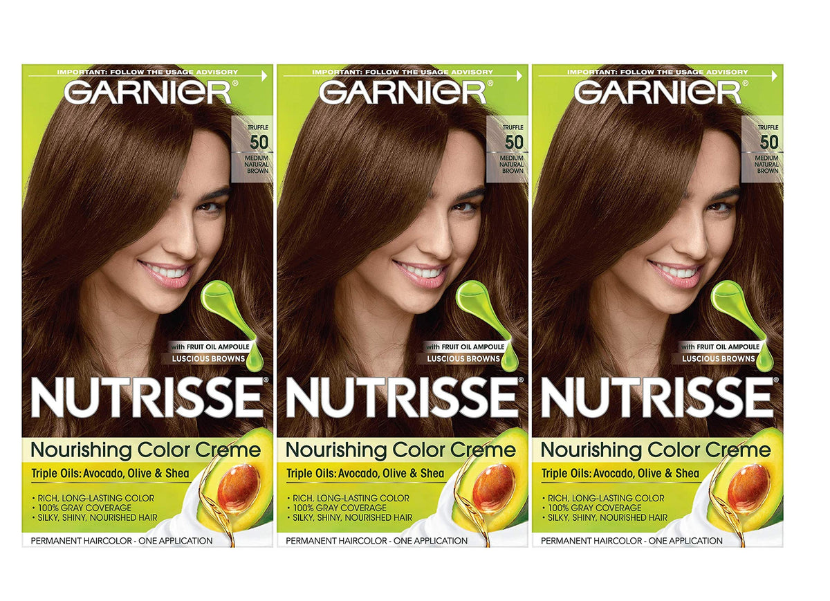 Garnier Nutrisse Nourishing Color Creme, 50 Medium Natural Brown, 3-Pack (Packaging May Vary)