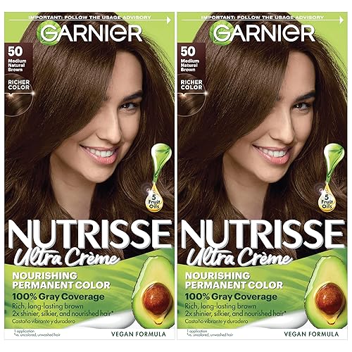 Garnier Hair Color Nutrisse Nourishing Creme, 50 Medium Natural Brown (Truffle) Permanent Hair Dye, 2 Count (Packaging May Vary) Beauty & Personal Care Garnier