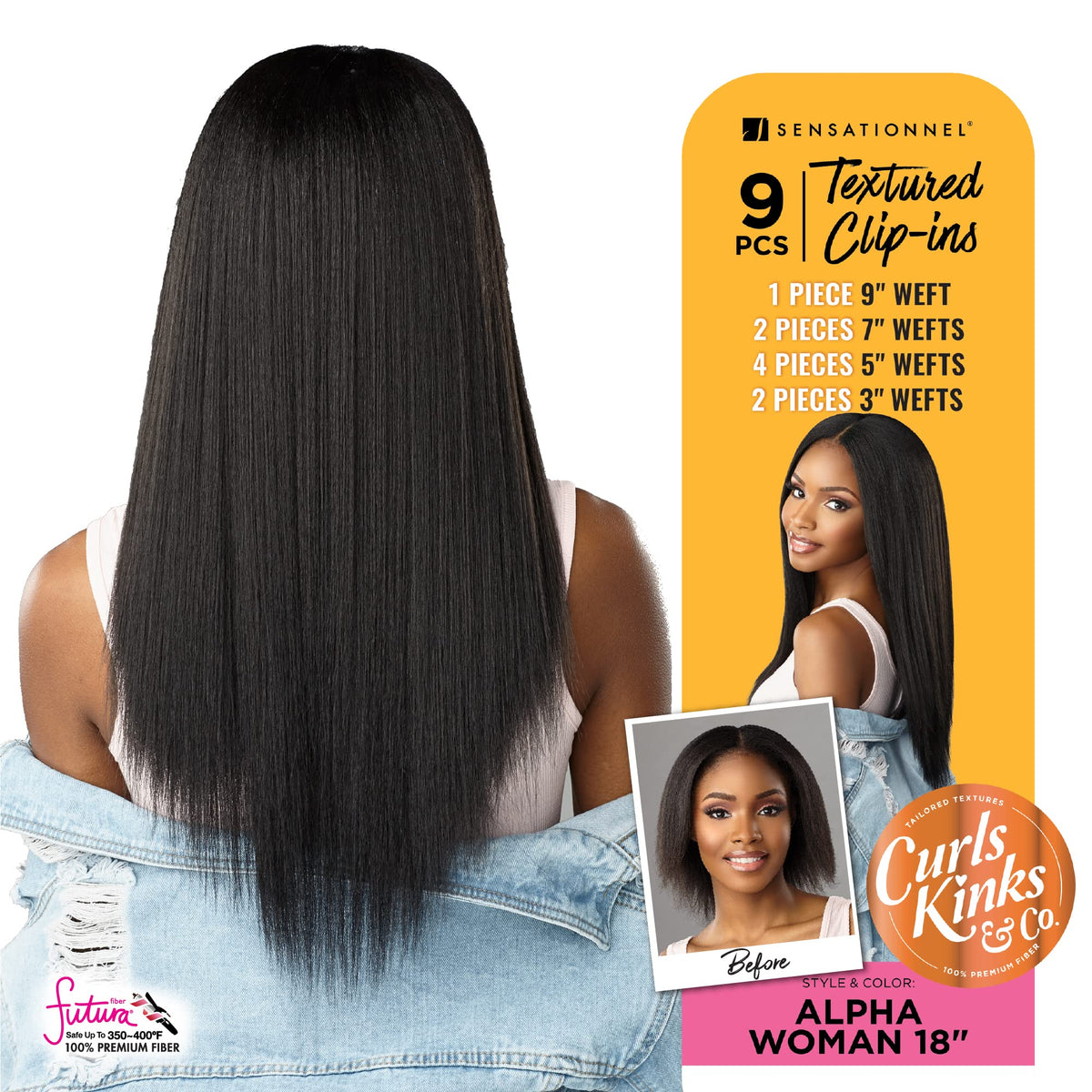 Sensationnel Curls Kinksandco Clip in-Alpha Woman 18 Inch,T2/27