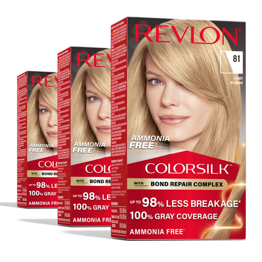 Revlon ColorSilk with Bond Repair Complex, Blonde Permanent Hair Color, 100% Gray Coverage, Ammonia Free Hair Dye, Vegan Keratin, 81 Light Blonde Beauty & Personal Care REVLON