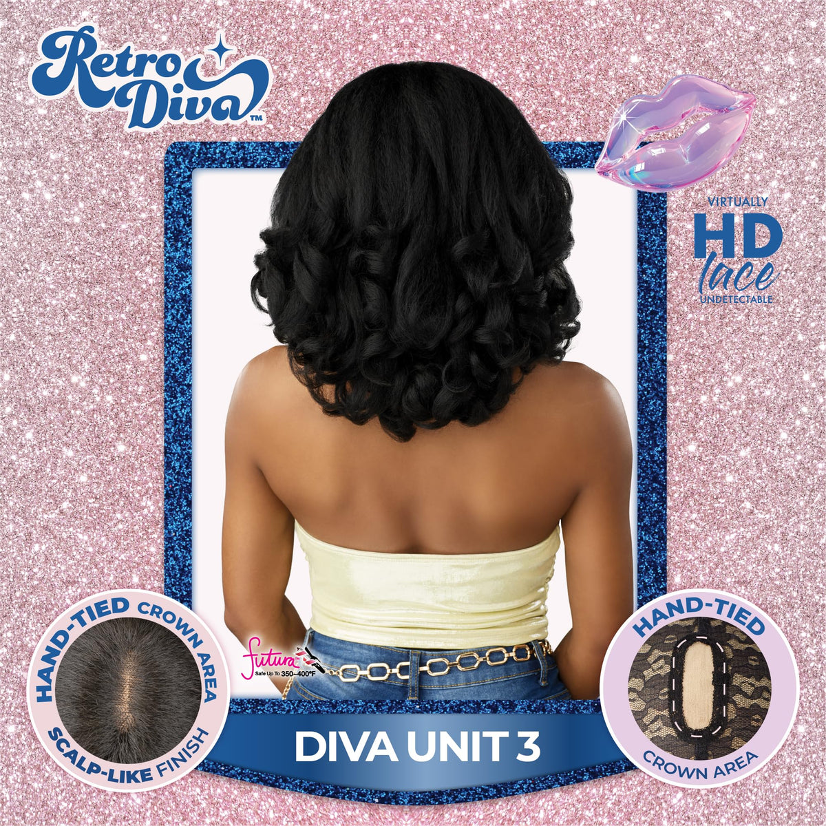 Sensationnel Glamora Lace Crown Wig-Retro Diva Unit 3, 1B OFFBLACK