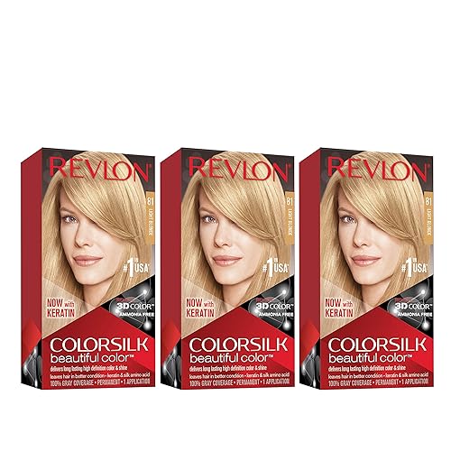 Revlon Permanent Hair Color, Permanent Hair Dye, Colorsilk with 100% Gray Coverage, Ammonia-Free, Keratin and Amino Acids, 81 Light Blonde, 4.4 Oz Beauty & Personal Care REVLON