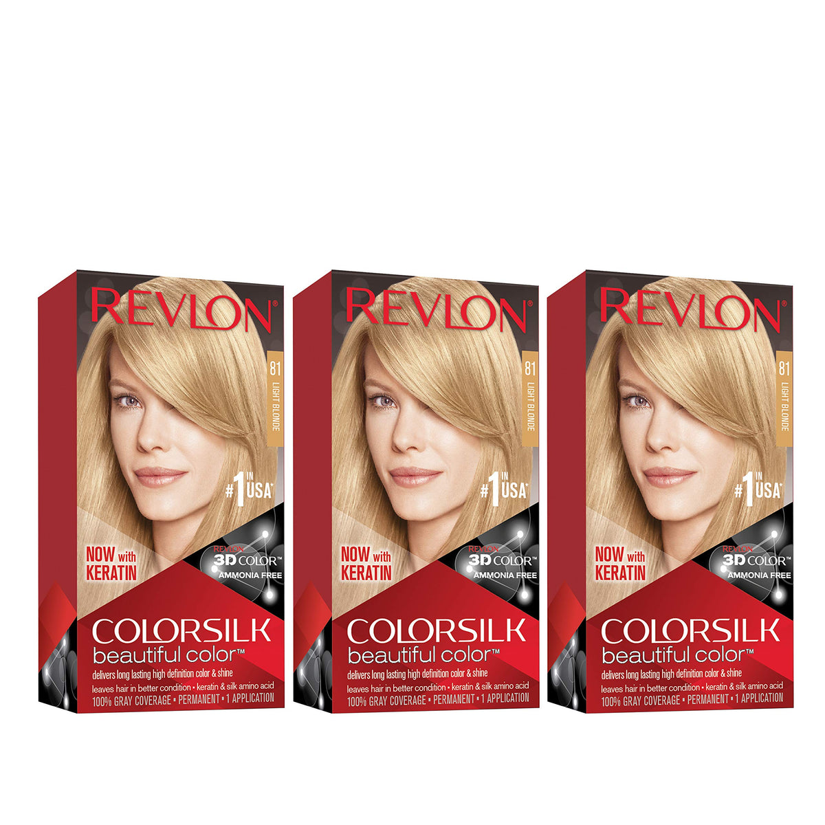 Revlon Permanent Hair Color, Permanent Hair Dye, Colorsilk with 100% Gray Coverage, Ammonia-Free, Keratin and Amino Acids, 81 Light Blonde, 4.4 Oz Beauty & Personal Care REVLON
