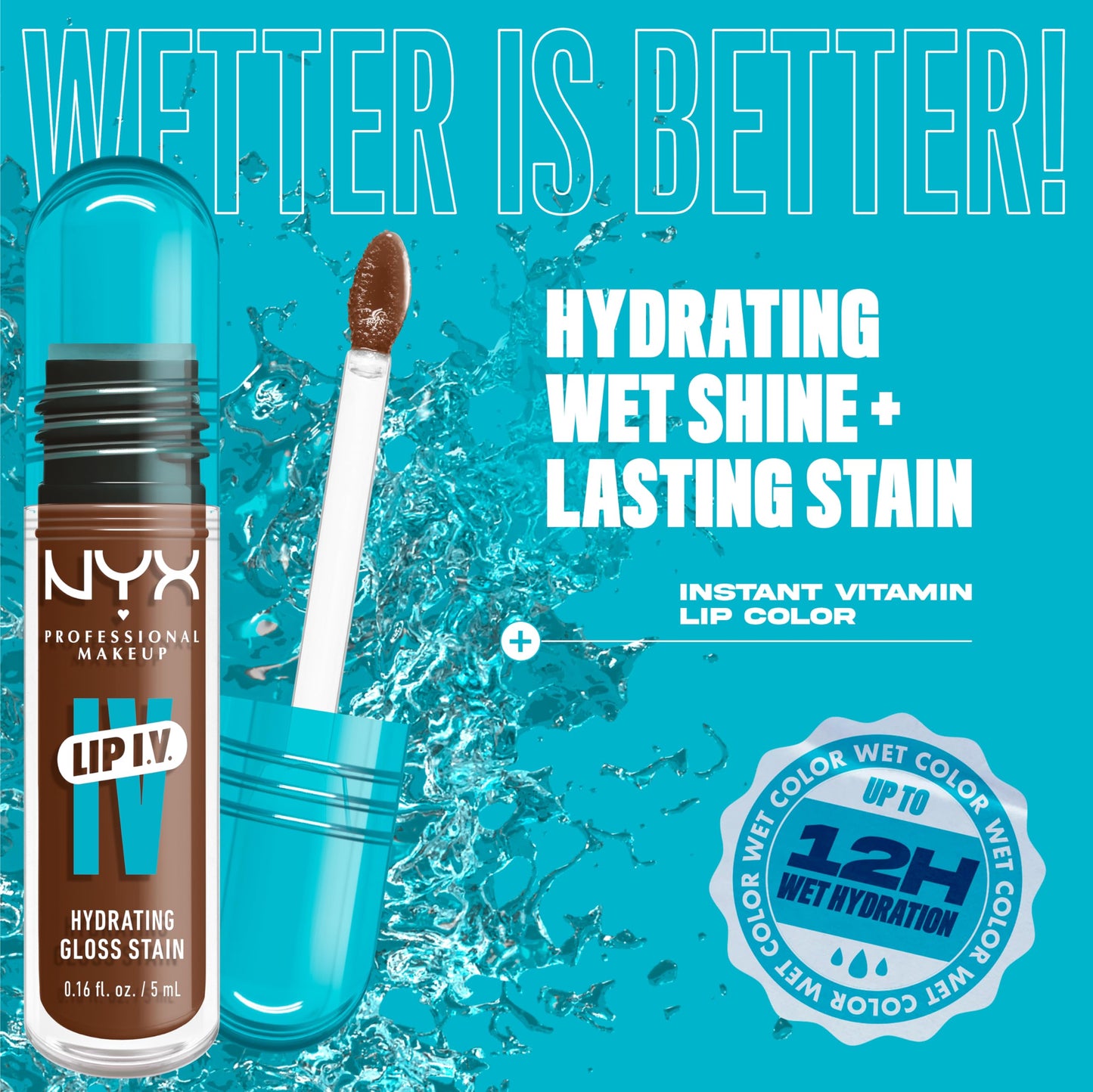 NYX PROFESSIONAL MAKEUP Lip IV Hydrating Glossy Lip Stain, Long-Lasting, Tinted, Vegan Formula with 12 HR Hydration - Splash N Spice (Brown) Beauty & Personal Care NYX PROFESSIONAL MAKEUP