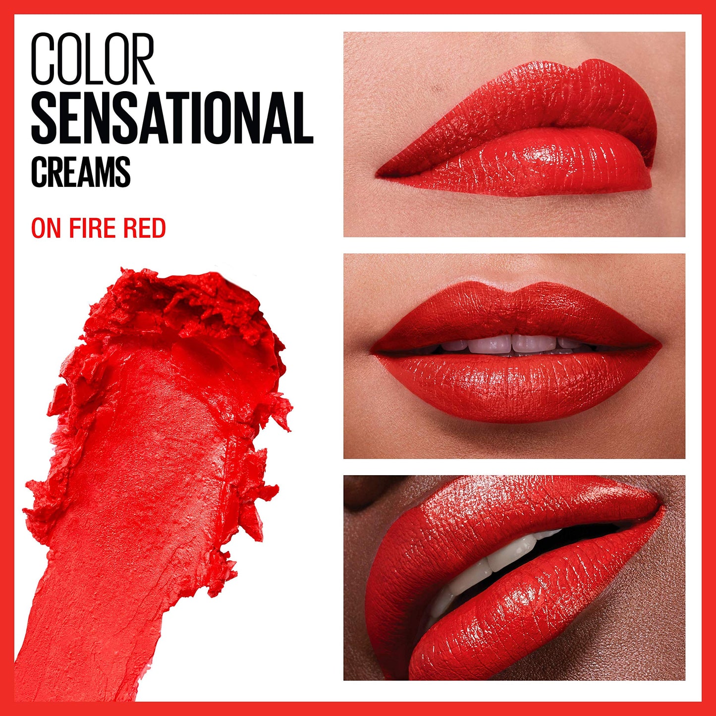 Maybelline Color Sensational Lipstick, Lip Makeup, Cream Finish, Hydrating Lipstick, Nude, Pink, Red, Plum Lip Color, On Fire Red, 0.15 oz; (Packaging Beauty & Personal Care MAYBELLINE
