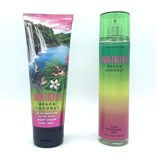 Bath and Body Works Waikiki Beach Coconut 2020 Edition 8oz Body Cream and 8oz Fine Fragrance Mist 2-Piece Bundle, Regular Sizes Beauty & Personal Care Bath & Body Works