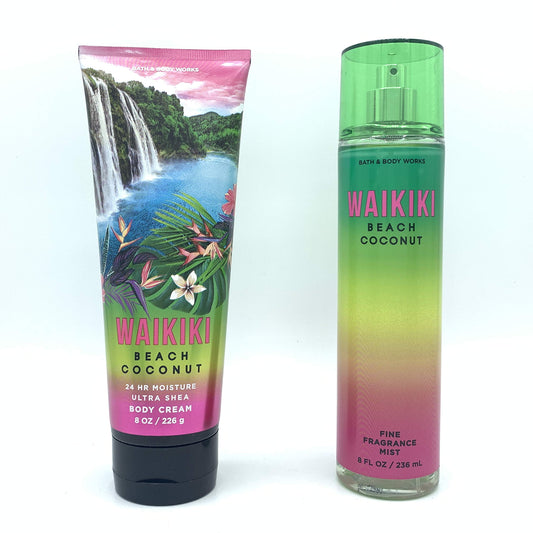 Bath and Body Works Waikiki Beach Coconut 2020 Edition 8oz Body Cream and 8oz Fine Fragrance Mist 2-Piece Bundle, Regular Sizes Beauty & Personal Care Bath & Body Works