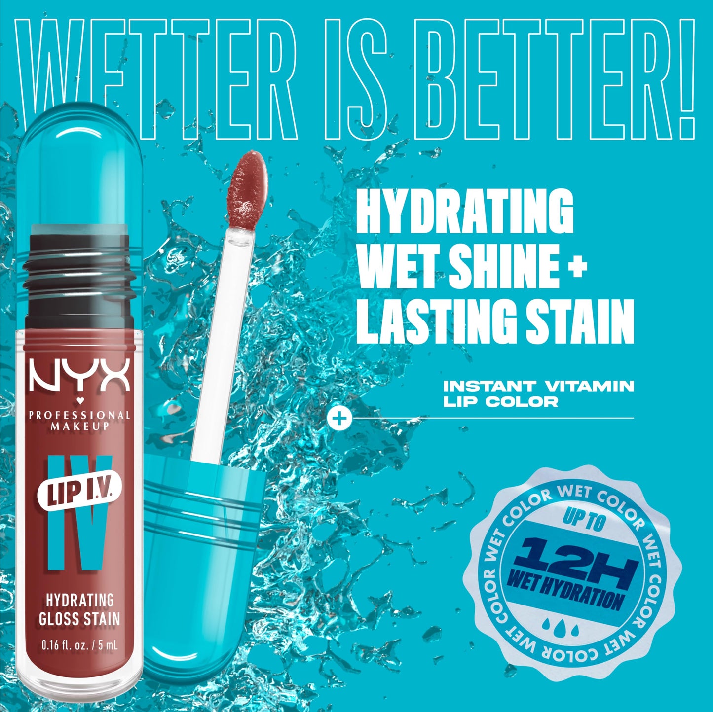 NYX PROFESSIONAL MAKEUP Lip IV Hydrating Glossy Lip Stain, Long-Lasting, Tinted, Vegan Formula with 12 HR Hydration - Hydra Honey (Brown) Beauty & Personal Care NYX PROFESSIONAL MAKEUP