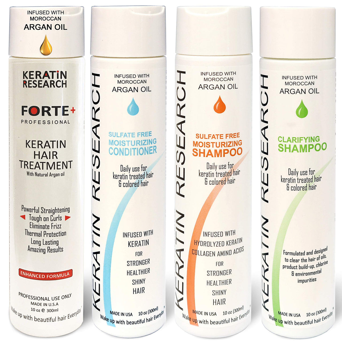 Keratin Research Forte Complex Brazilian Keratin Blowout Straightening Smoothing Hair Treatment with Moroccan Argan oil 4 Bottles 300ml Kit Sulfate