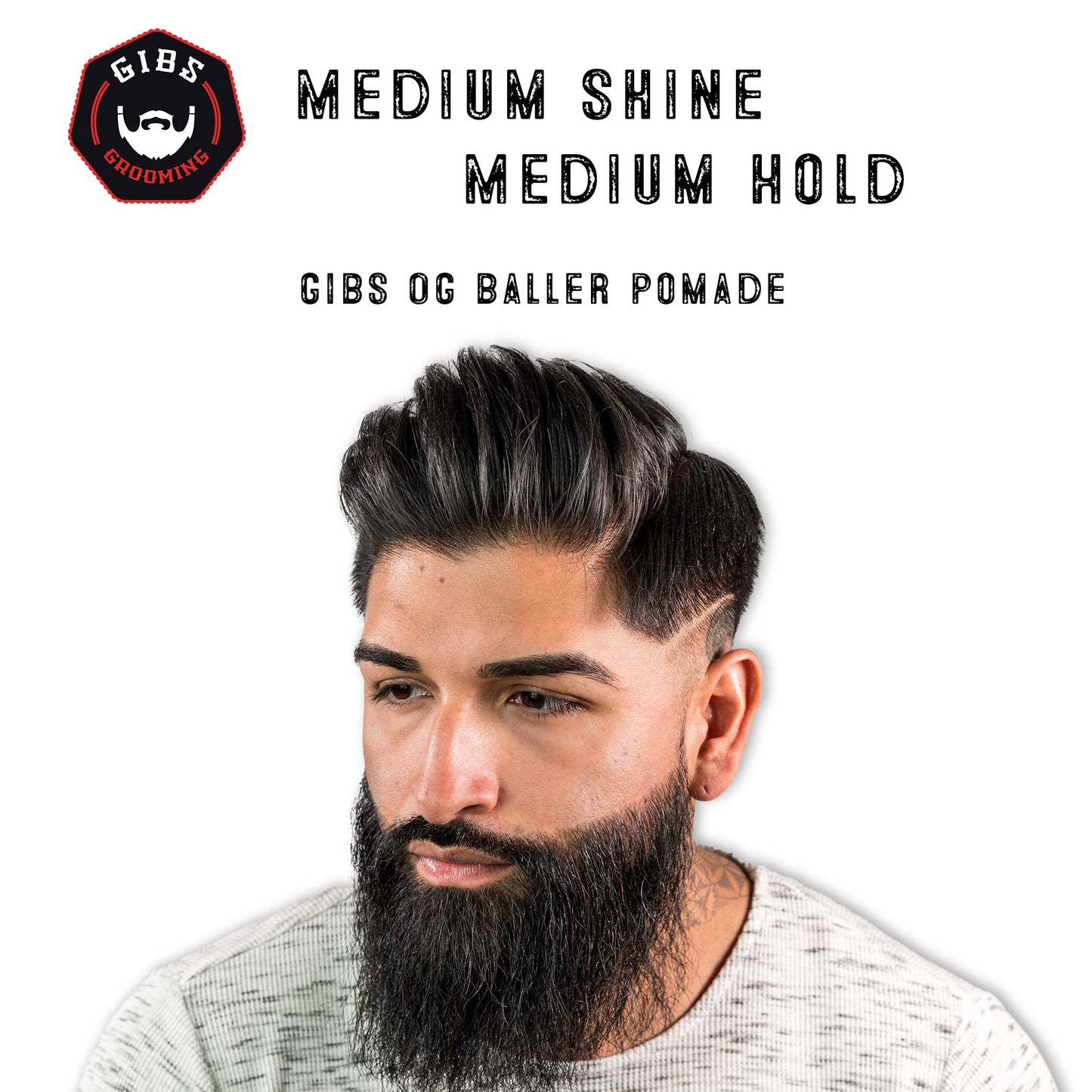 GIBS Grooming OG Baller Pomade- Flex Hold Medium Shine- With Holy Basil Oil, & Panthenol For Men, 3 oz Beauty & Personal Care GIBS