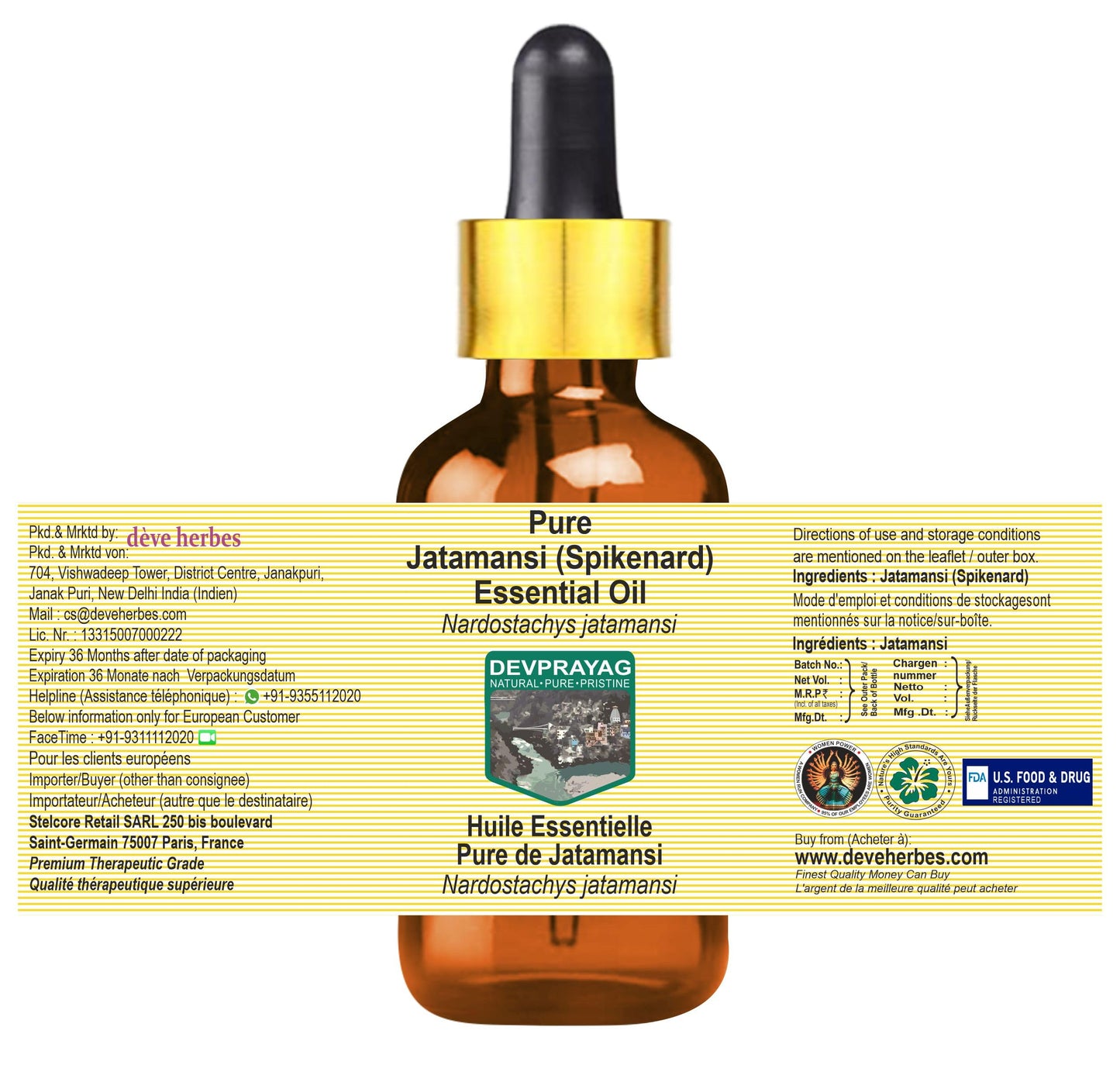 Devprayag Jatamansi (Spikenard) Essential Oil (Nardostachys jatamansi) with Glass Dropper - Pure - Non-Sticky - Non-Greasy - Lightweight - Men & Women Beauty and Personal Care DEVPRAYAG