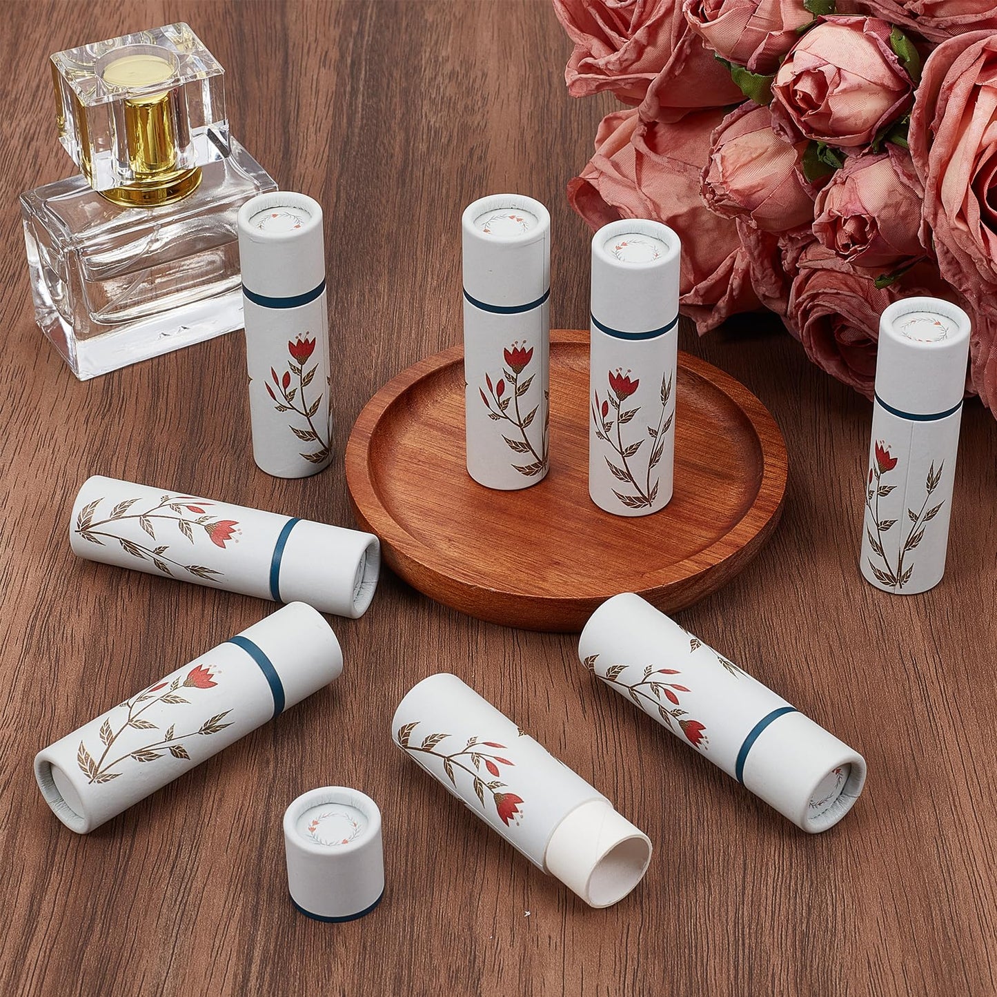 NICENEEDED 10 PCS Empty Paperboard Lip Balm Tubes, 10ml Refillable Paper Lipstick Tube, Flower Design Cardboard Lip Gloss Container Perfume Tube Beauty and Personal Care NICENEEDED