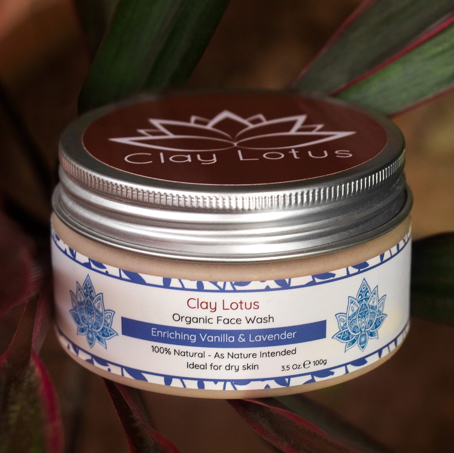 Clay Lotus Organic Face Wash - Hydrating Cleanser for Dry, Mature Skin. Anti-aging, Natural Formula for Reduced Wrinkles and Restored Radiance- Vegan Beauty & Personal Care Clay Lotus