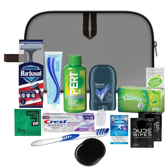 Convenience Kits International Men’s Premium 15-Piece Assembled Travel Kit Featuring: Gillette and Barbasol Shave Products Beauty and Personal Care Convenience Kits International