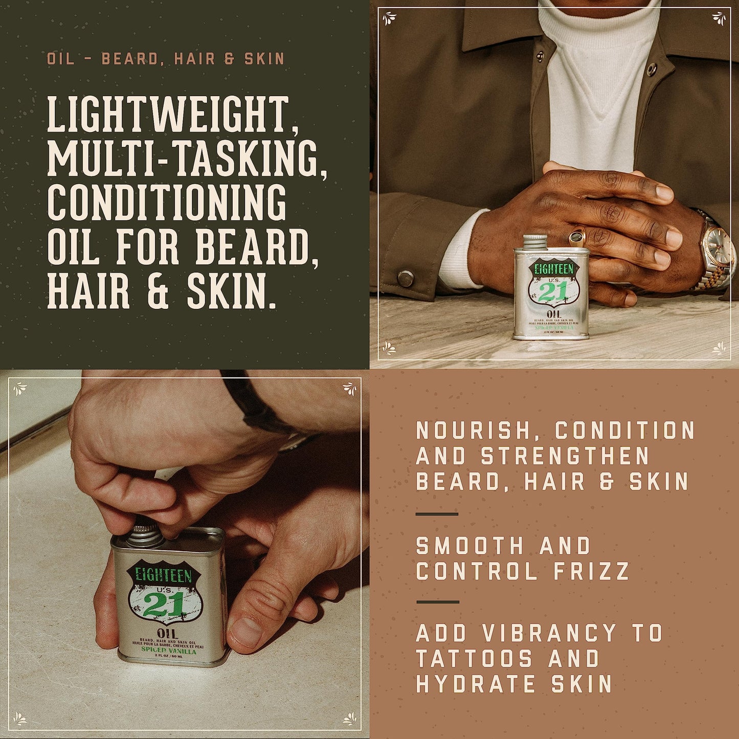 18.21 Man Made OIL - Beard, Hair & Skin - Spiced Vanilla, 2 oz (Pack of 1) Beauty & Personal Care 18.21 Man Made