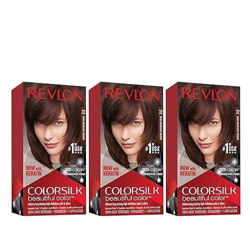 Revlon Colorsilk Beautiful Color, Permanent Hair Dye with Keratin, 100% Gray Coverage, Ammonia Free, 12 Dark Mahogany Brown (Pack of 3) Beauty & Personal Care REVLON