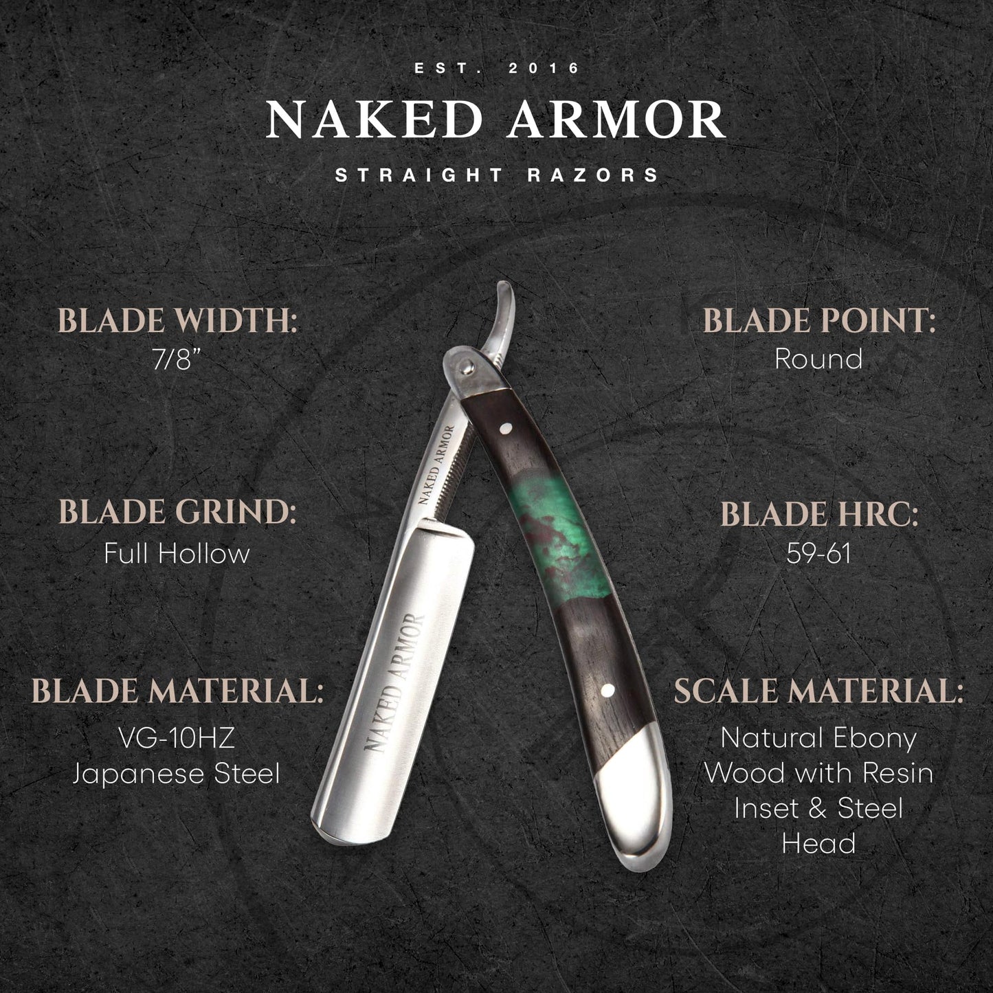 Naked Armor Professional Straight Razor for Men - Shave Ready 7/8" Japanese Steel Straight Edge Razor - Mador Series with Hand-Crafted Ebony Wood Beauty and Personal Care Naked Armor