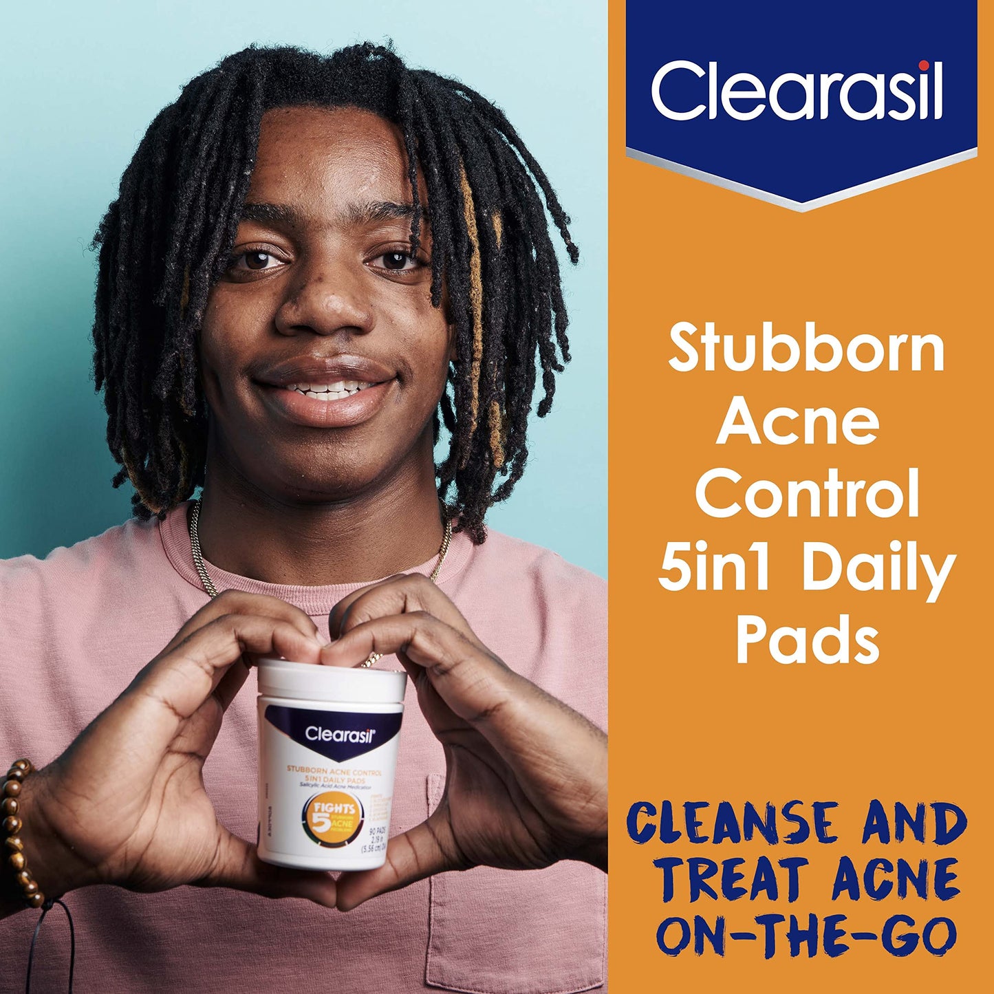 Clearasil Stubborn Acne Control 5in1 Daily Facial Cleansing Pads, with Salicylic Acid Acne Treatment Medicine, 90 Count Beauty & Personal Care Clearasil