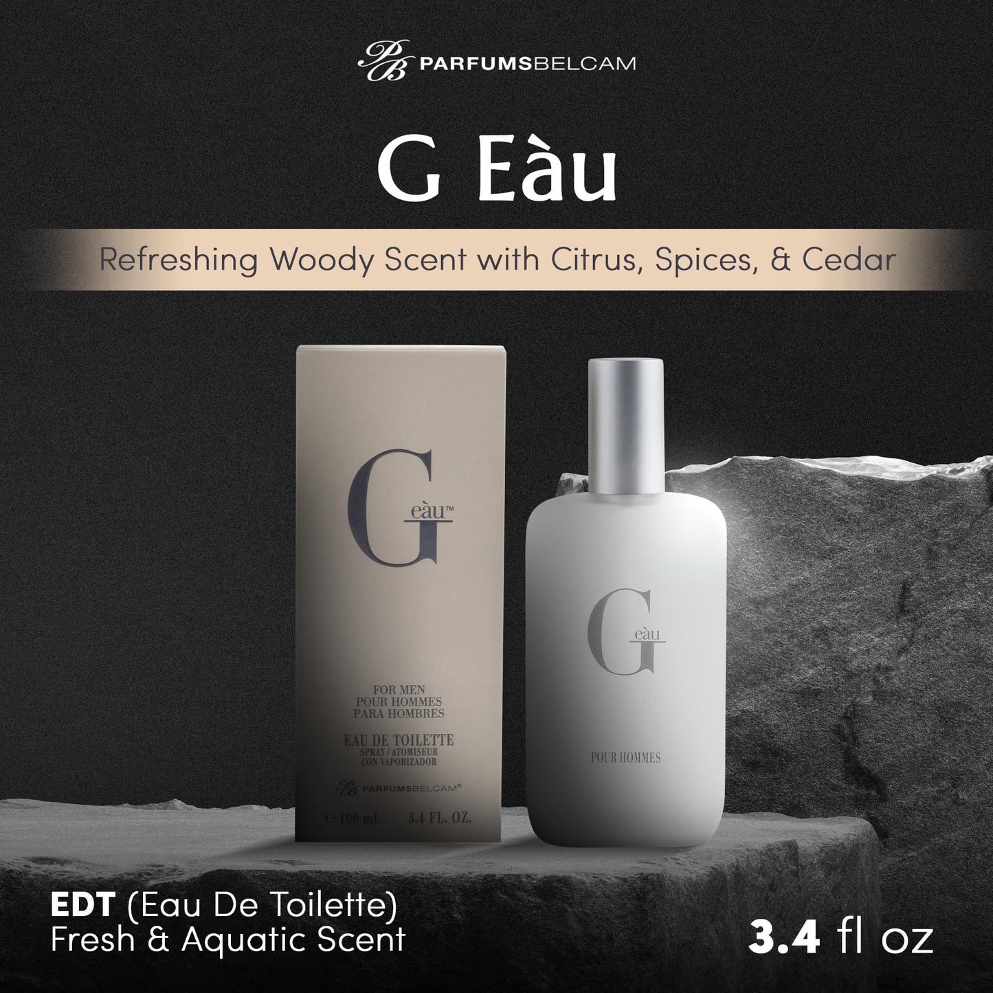 PB ParfumsBelcam G eàu Eau de Toilette Perfume Spray for Men - 3.4 Fl Oz Affordable Long Lasting Cologne, Modern Masculine Scent with Woody Citrus Beauty & Personal Care PB ParfumsBelcam