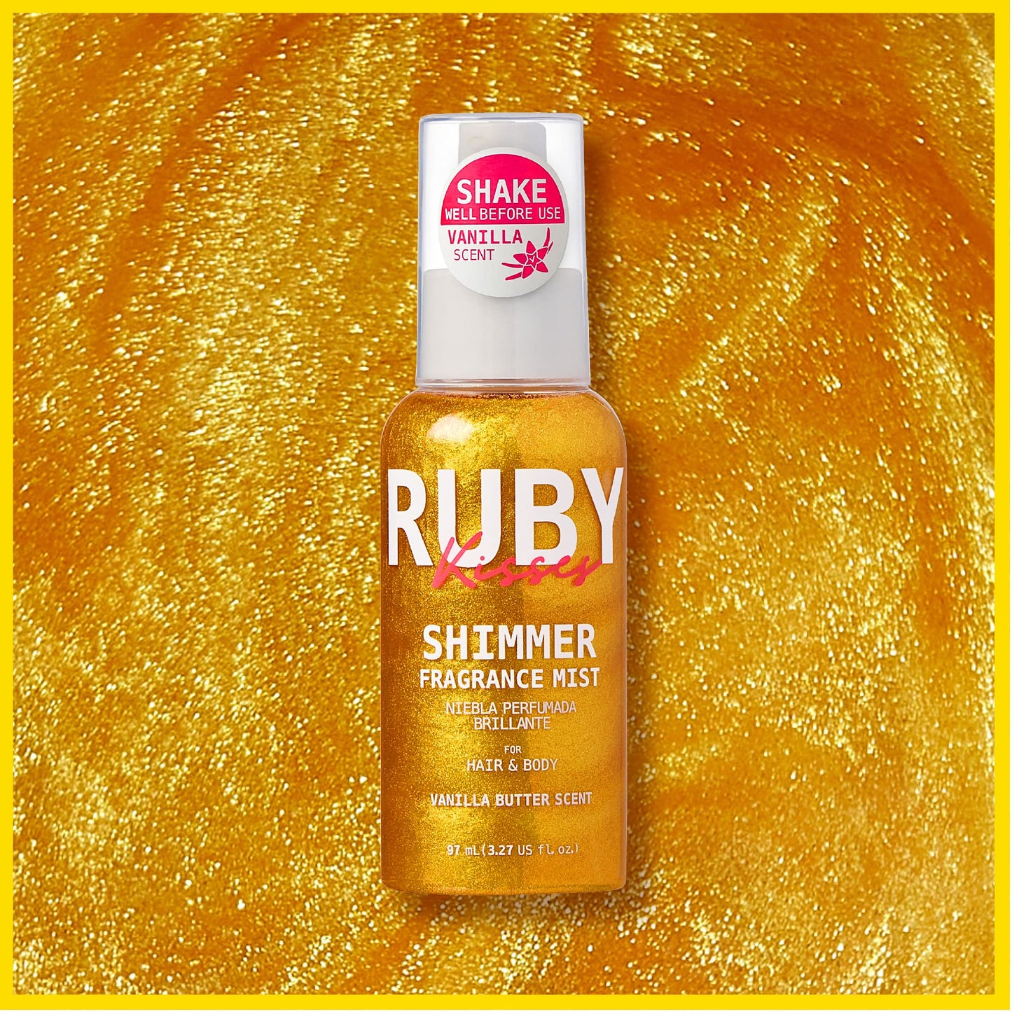 Ruby Kisses Shimmer Fragrance Body and Hair Mist Spray, Vanilla Glitter Body Perfume Spray, Skin Perfume, Liquid Illuminator Highlighter for Skin Beauty & Personal Care Ruby Kisses