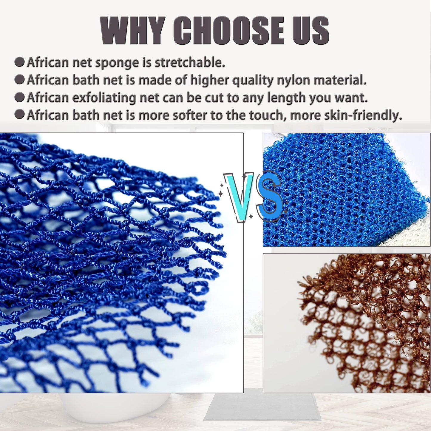 African Net Sponge, 2 Pieces Exfoliating Premium Nylon Bathing/Wash Net for Daily Back Body Scrub Scrubber Shower Net (Black, Blue) … Beauty & Personal Care BHYTAKI