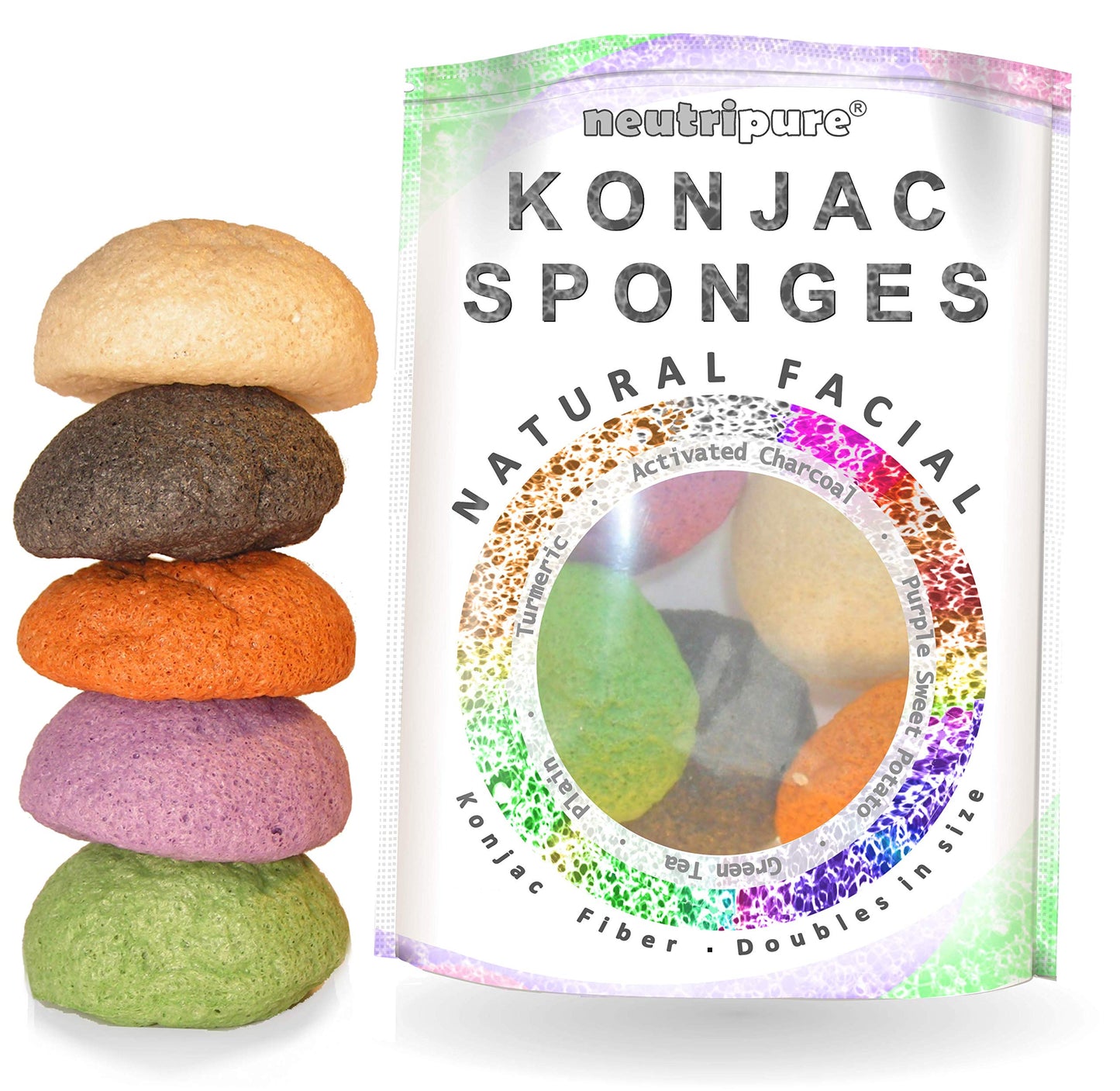 Konjac Sponge Set: Organic Skincare Facial for Natural Exfoliating and Deep Pore Cleansing 5 Piece Sampler Pack Infused with Charcoal, Turmeric, Green Beauty & Personal Care Neutripure