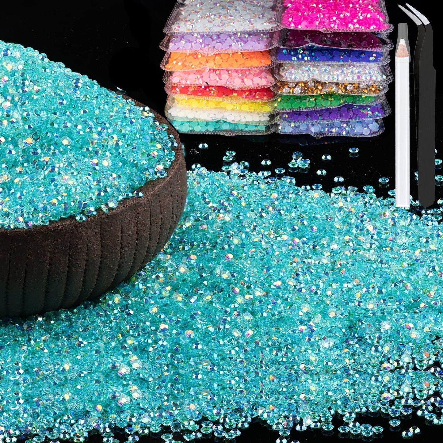 15000pcs 2mm Resin Rhinestones Bulk, Transparent Lake Blue AB Flatback Round Jelly Rhinestones Non Hotfix Crystal Gems Large Quantity Wholesale Beauty and Personal Care BELLEBOOST Default Title