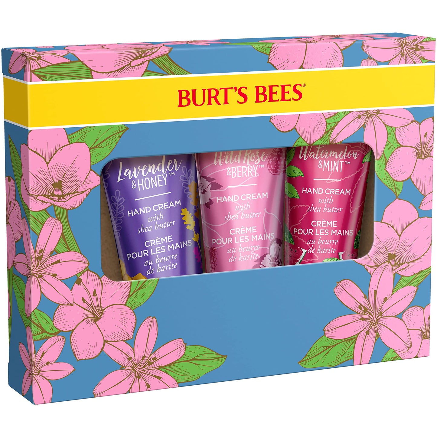 Burt's Bees Spring Gift, 3 Moisturizing Self Care Gifts, Shea Butter Hand Cream Trio Spring Set - Lavender & Honey, Wild Rose & Berry and Watermelon Beauty & Personal Care Burt's Bees