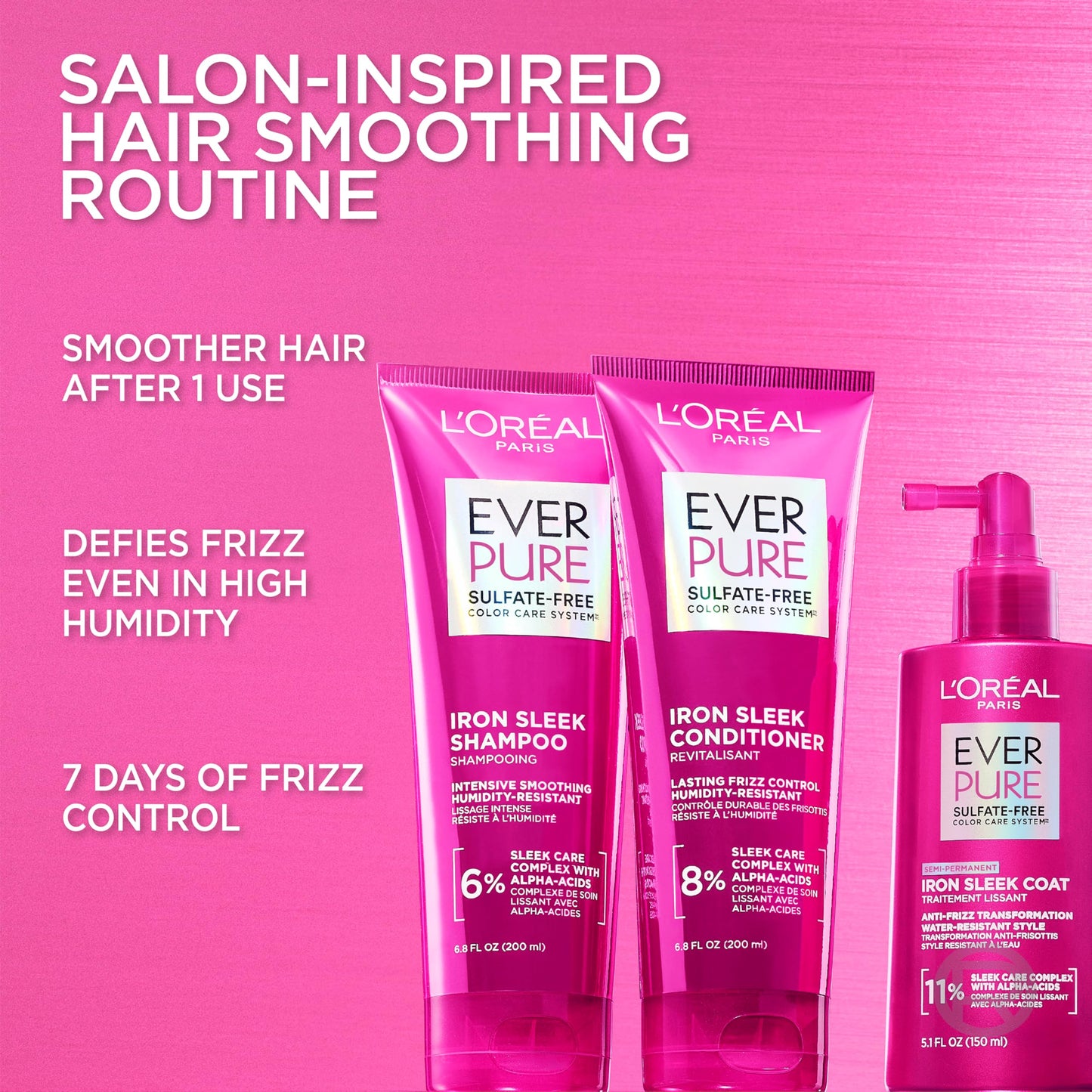 L'Oreal Paris Sulfate Free Iron Sleek Smoothing Shampoo and Conditioner Set, Frizz Control and Humidity-Resistant Formula with Alpha-Acids, Suitable Beauty & Personal Care L'Oreal Paris