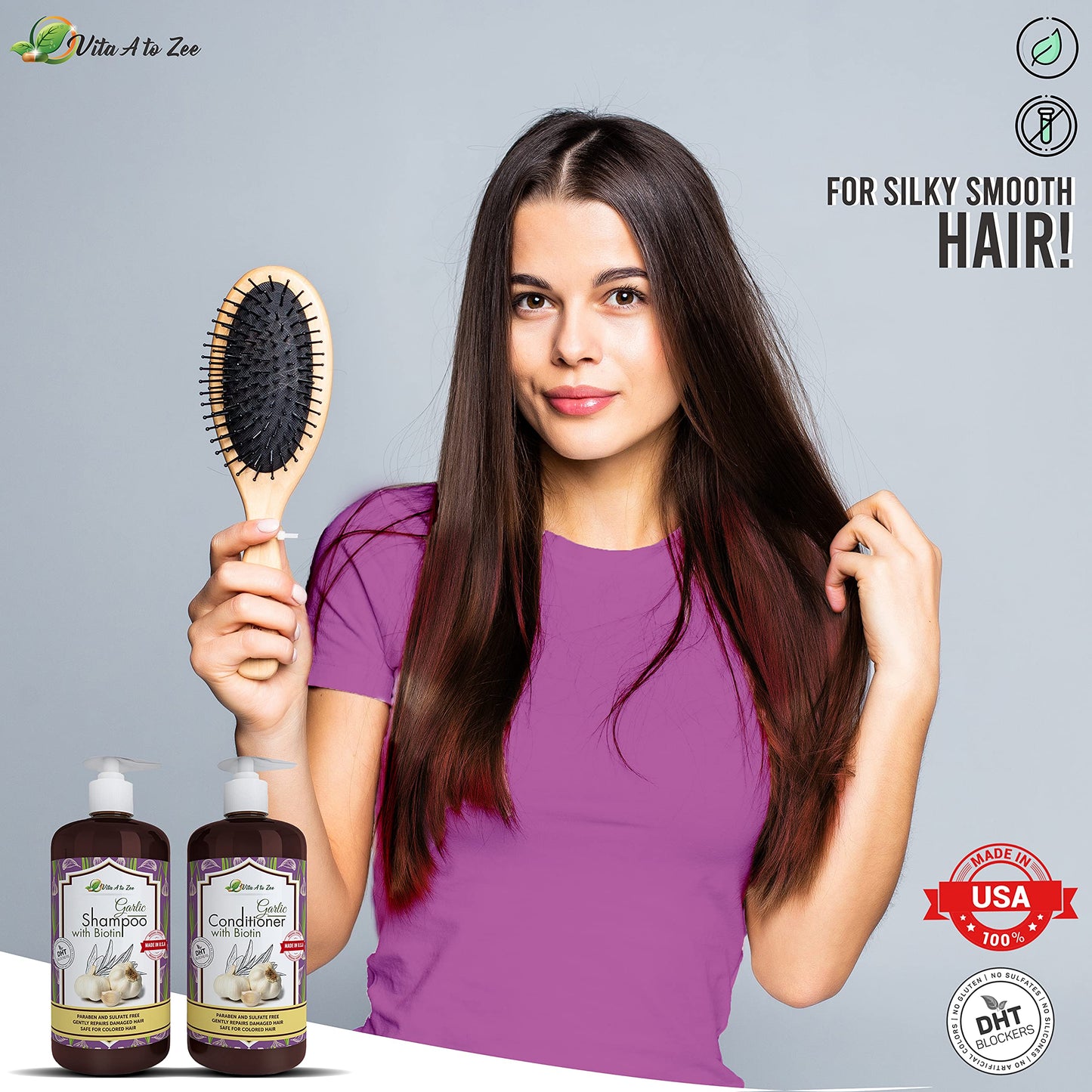 Vita A to Zee Garlic Hair Shampoo & Conditioner with Anti DHT Blocker - Garlic Natural Hair Treatment for Hair Growth, Loss, Thinning & Itchy Scalp Beauty & Personal Care Vita A to Zee