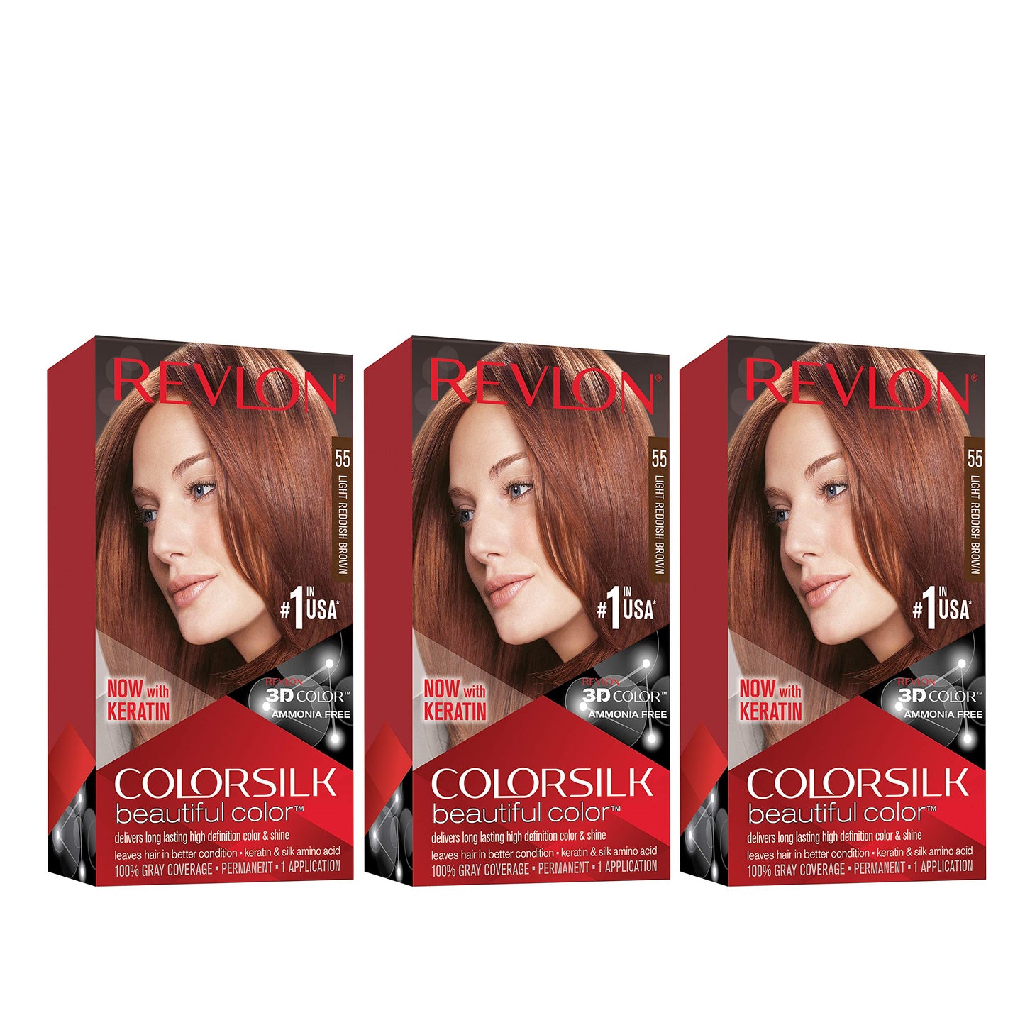 Revlon Permanent Hair Color, Permanent Hair Dye, Colorsilk with 100% Gray Coverage, Ammonia-Free, Keratin and Amino Acids, 55 Light Reddish Brown, 4.4 Beauty & Personal Care REVLON