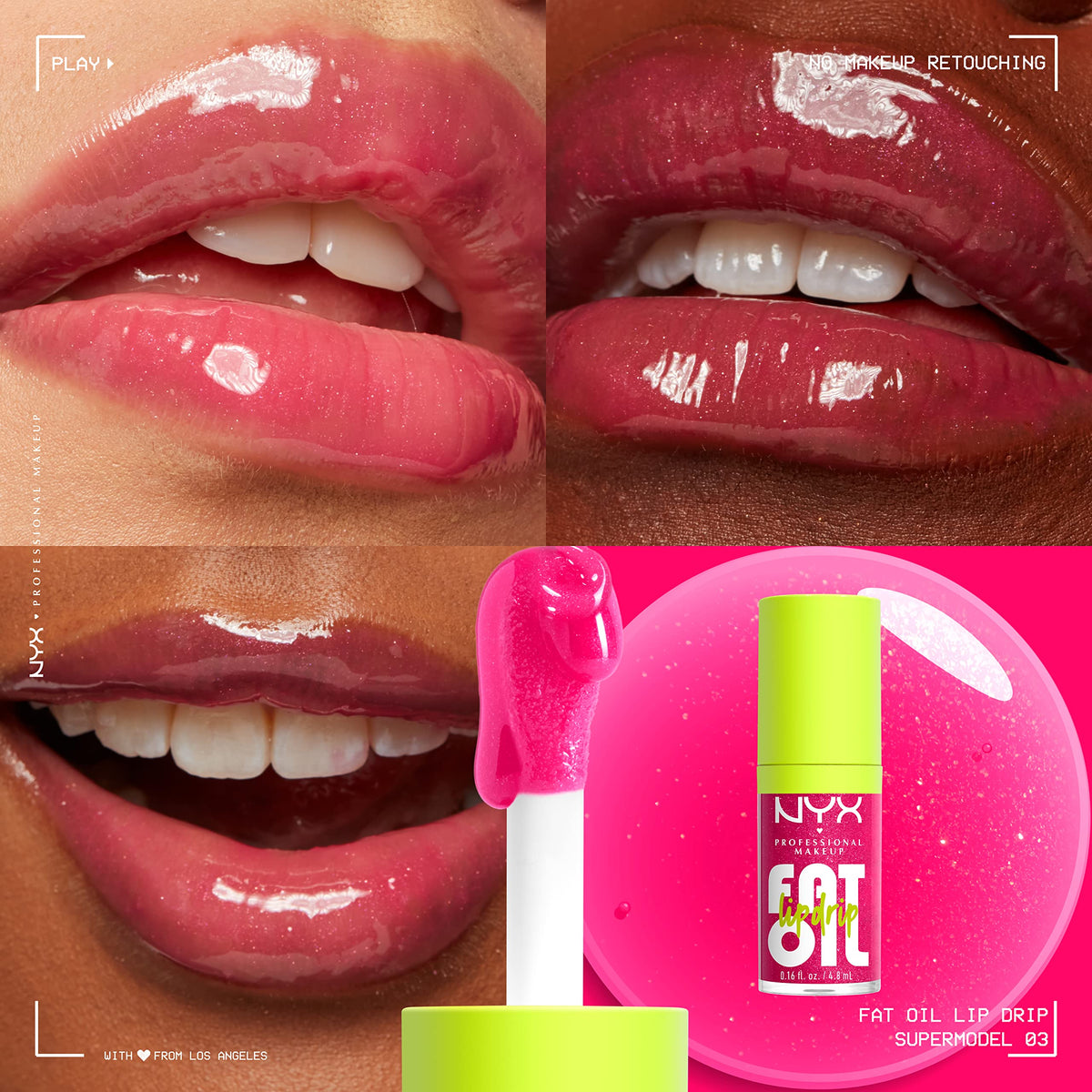 NYX PROFESSIONAL MAKEUP Fat Oil Lip Drip, Moisturizing Lip Oil Gloss, Vegan Tinted Formula, Up to 12 HR Hydration - Supermodel (Shimmering Magenta) Beauty & Personal Care NYX PROFESSIONAL MAKEUP