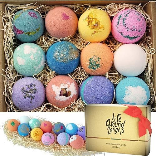 LifeAround2Angels Bath Bombs Gift Set 12 USA made Fizzies, Shea & Coco Butter Dry Skin Moisturize, Perfect for Bubble Spa Bath. Handmade Birthday… Beauty & Personal Care Lifearound2angels