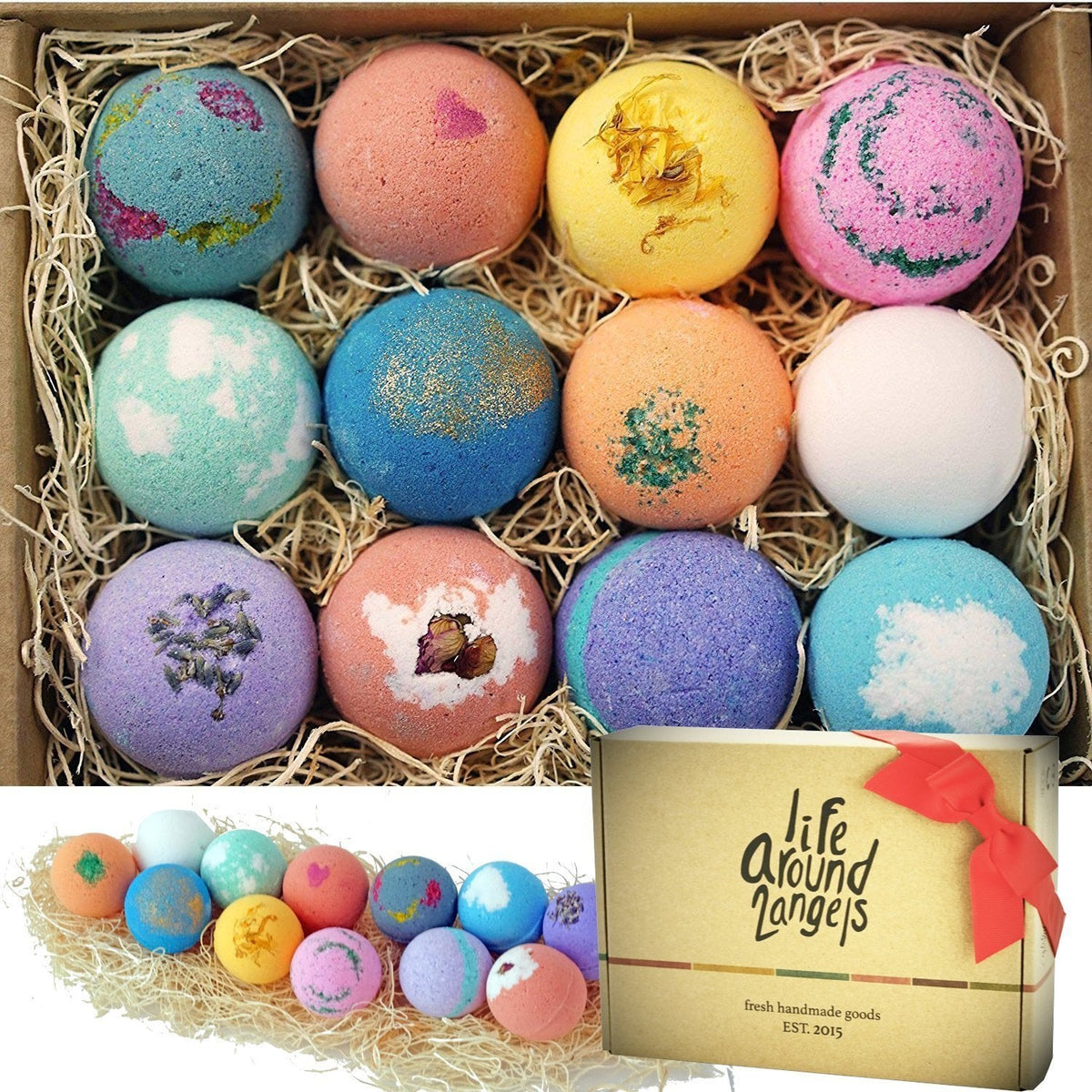 LifeAround2Angels Bath Bombs Gift Set 12 USA made Fizzies, Shea & Coco Butter Dry Skin Moisturize, Perfect for Bubble Spa Bath. Handmade Birthday… Beauty & Personal Care Lifearound2angels