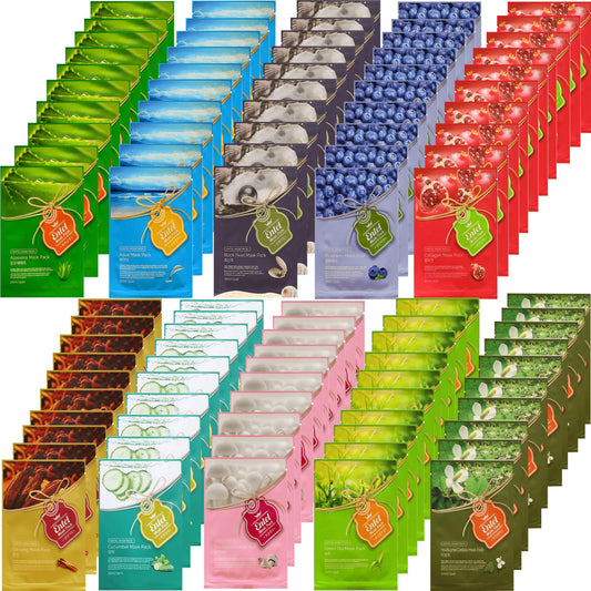 Entel 100 Pcs Combo Set, Premium Korean Essence Facial Mask Sheet (10 Types x 10 pcs), Facial Face Mask, Skincare for Men and Women. Beauty & Personal Care Entel
