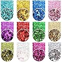 Holographic Chunky Sequins 12 Colors Mixed Laser Cosmetic Glitter for Face, Body, Eye, Hair, Nail Art, Lip Gloss - Festival Glitter Makeup Beauty & Personal Care Estanoite